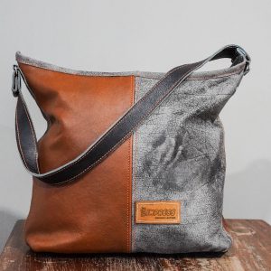 Brown | Grey Zip Satchel