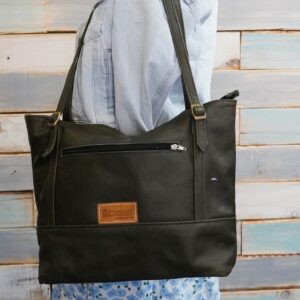 Black, Zipped, Leather Satchel