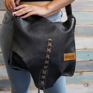 Black Leather Flap Satchel